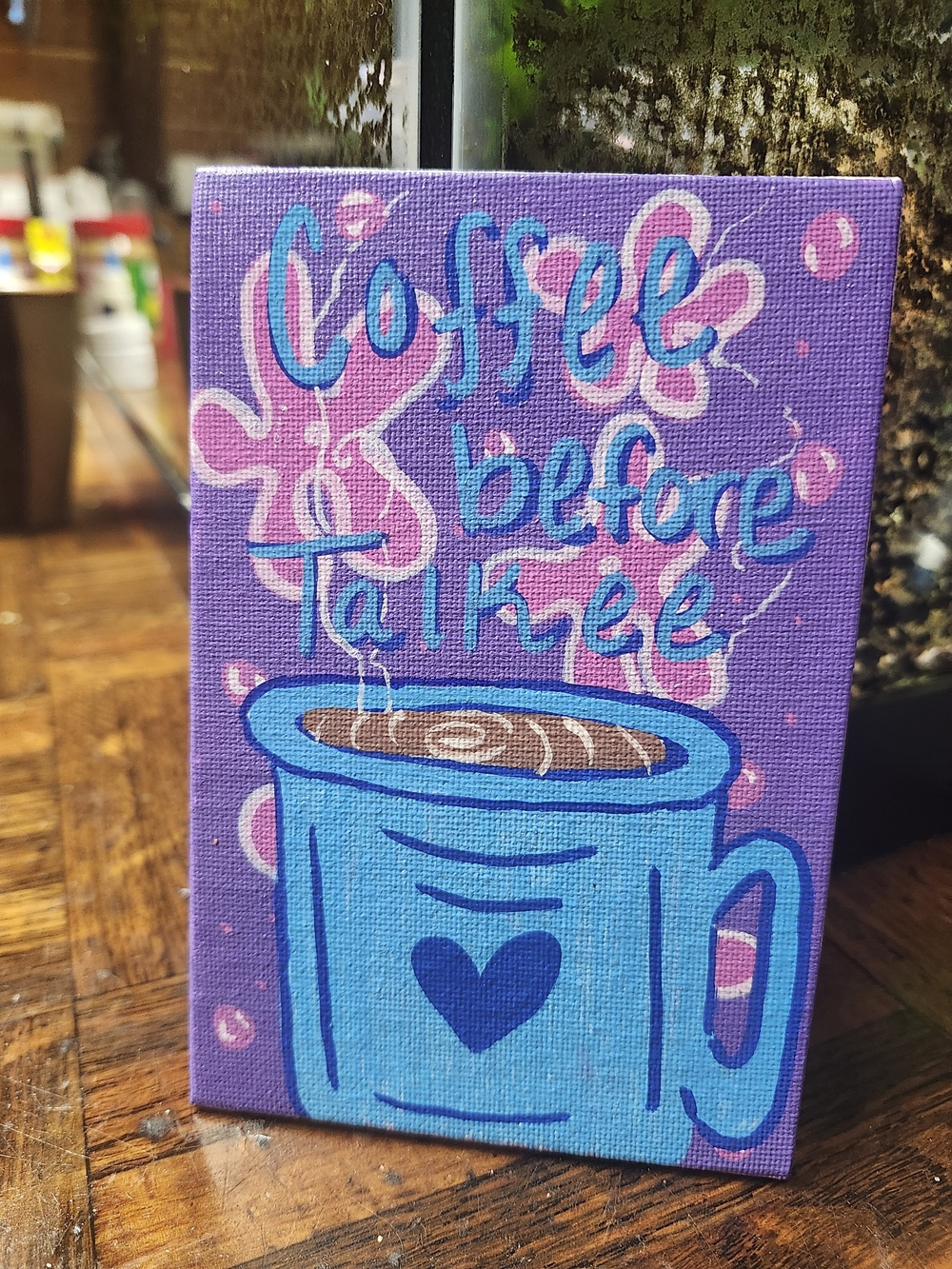 Coffee Before Talkie Purple & Blue Canvas Art
